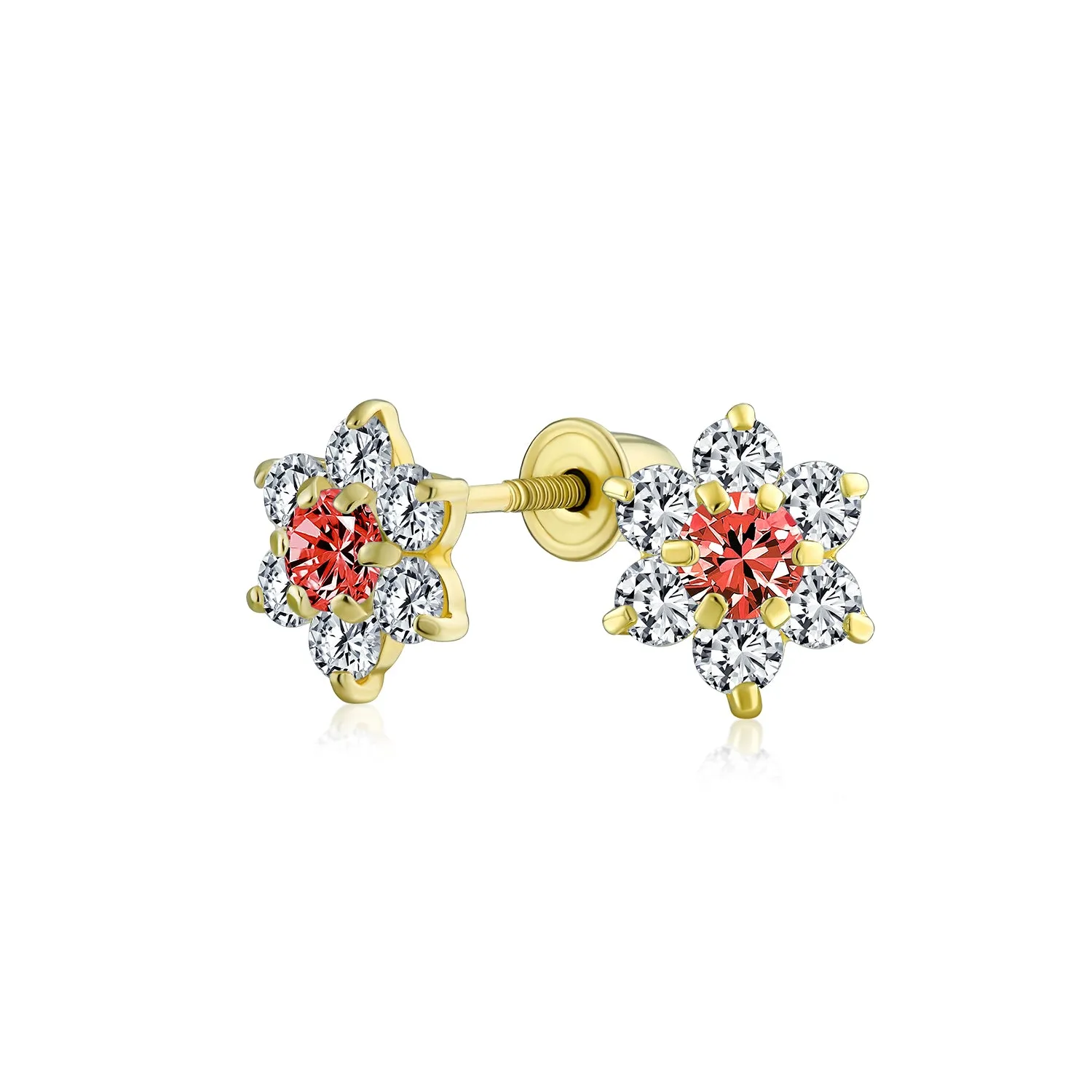 Tiny Delicate CZ Stud Earrings 14K Gold Screwback Simulated Gemstone Birthstone