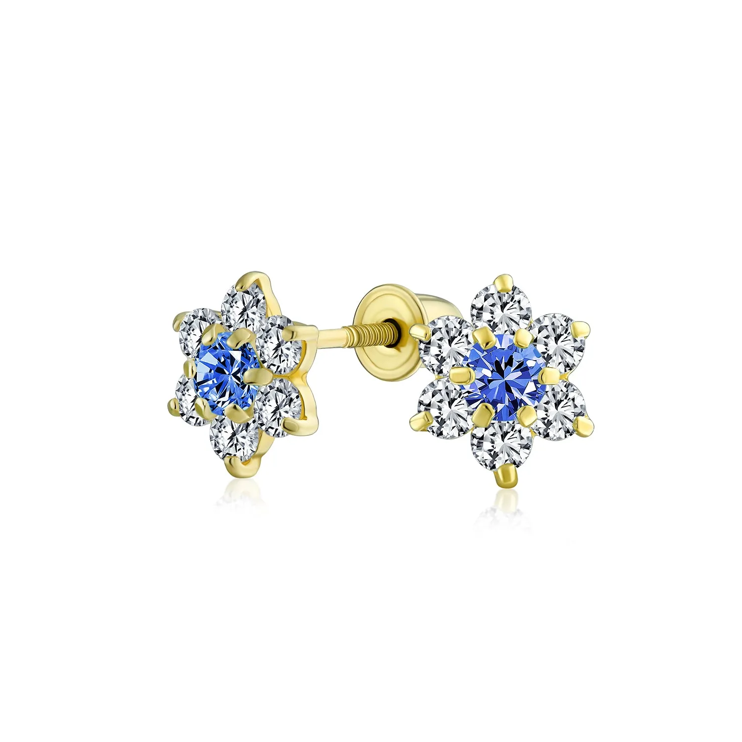 Tiny Delicate CZ Stud Earrings 14K Gold Screwback Simulated Gemstone Birthstone