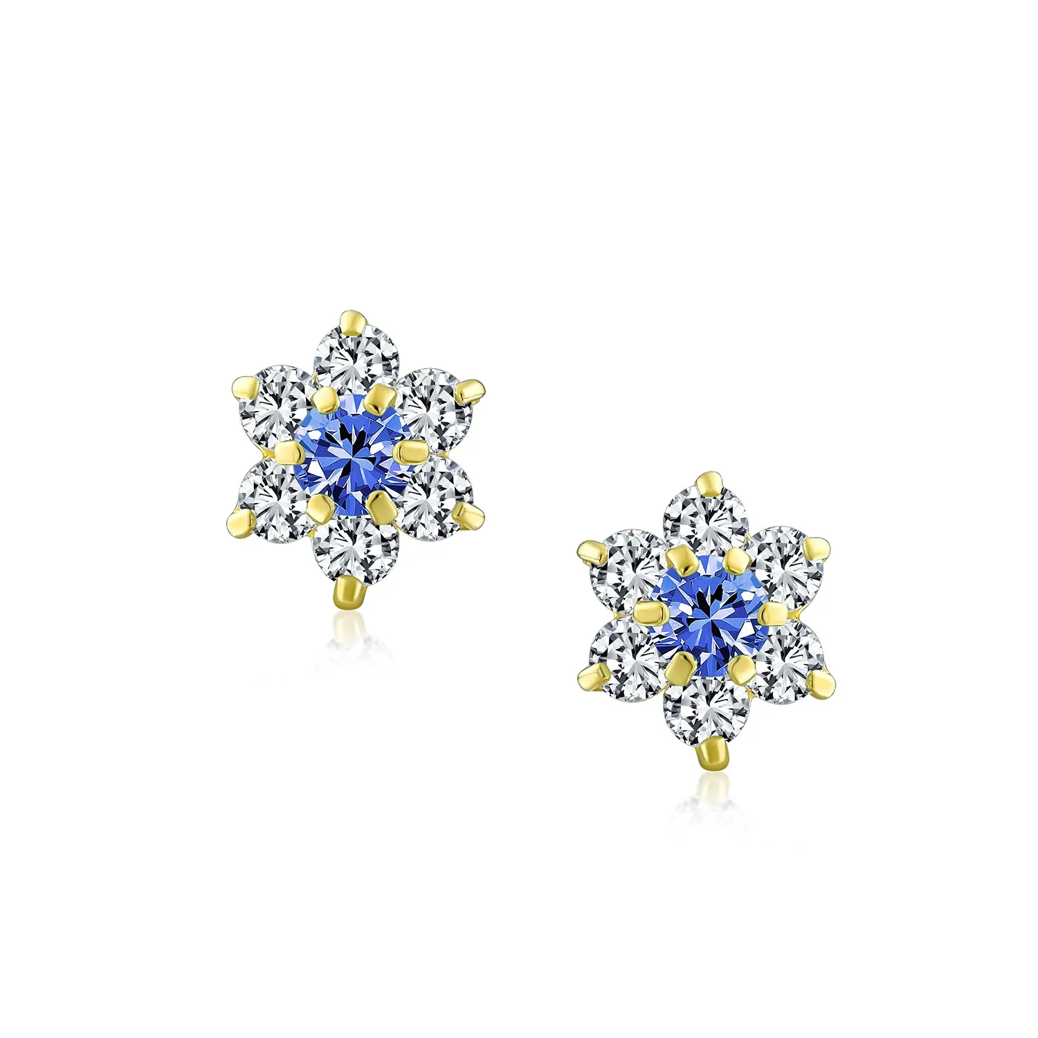 Tiny Delicate CZ Stud Earrings 14K Gold Screwback Simulated Gemstone Birthstone