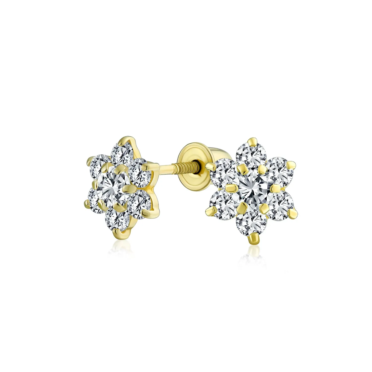 Tiny Delicate CZ Stud Earrings 14K Gold Screwback Simulated Gemstone Birthstone