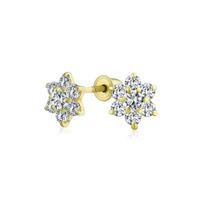 Tiny Delicate CZ Stud Earrings 14K Gold Screwback Simulated Gemstone Birthstone