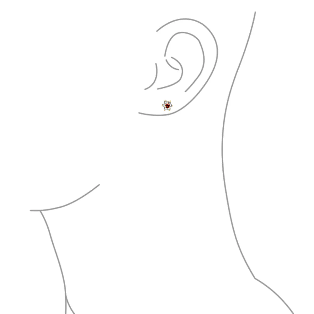Tiny Delicate CZ Stud Earrings 14K Gold Screwback Simulated Gemstone Birthstone