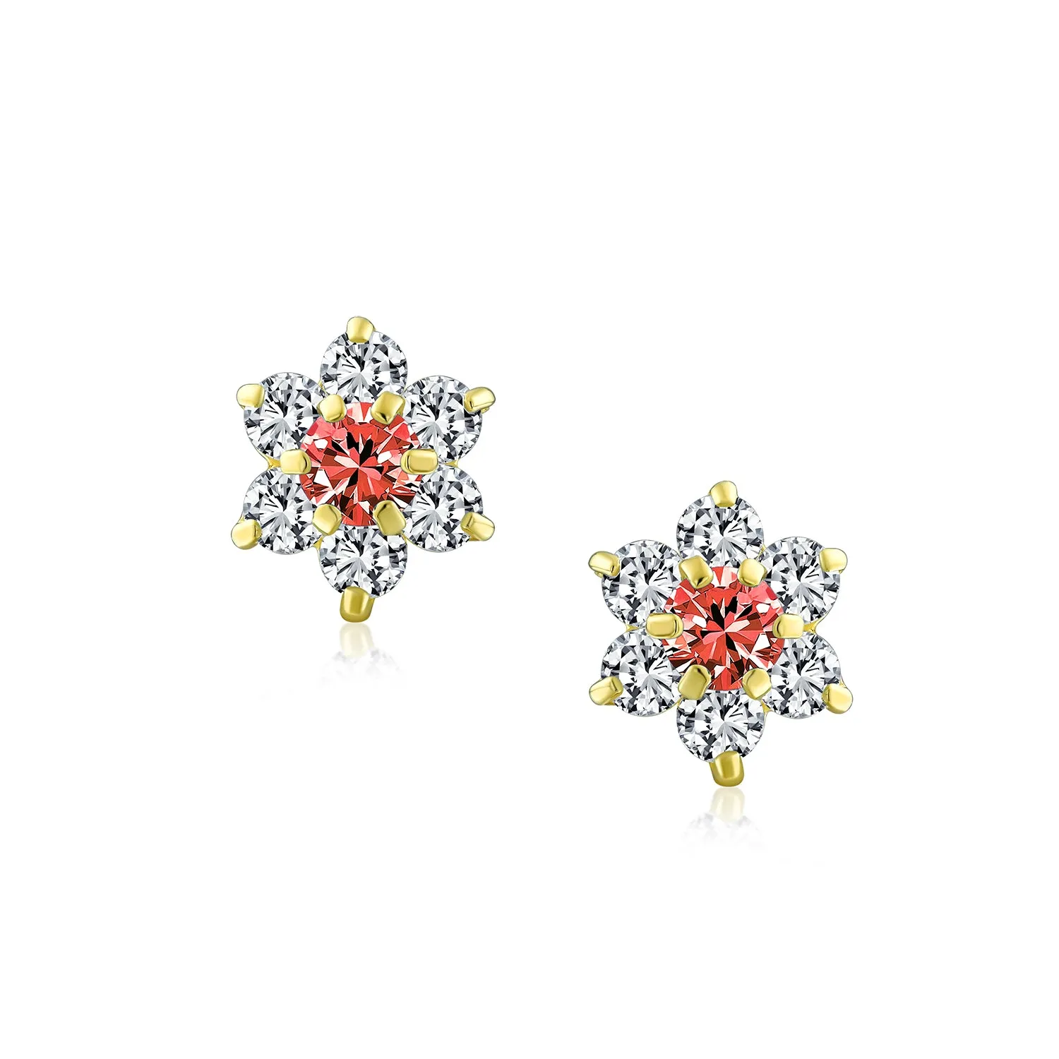 Tiny Delicate CZ Stud Earrings 14K Gold Screwback Simulated Gemstone Birthstone