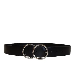 TOWNSVILLE - Women's Black Double Ring Leather Belt with Silver Buckle