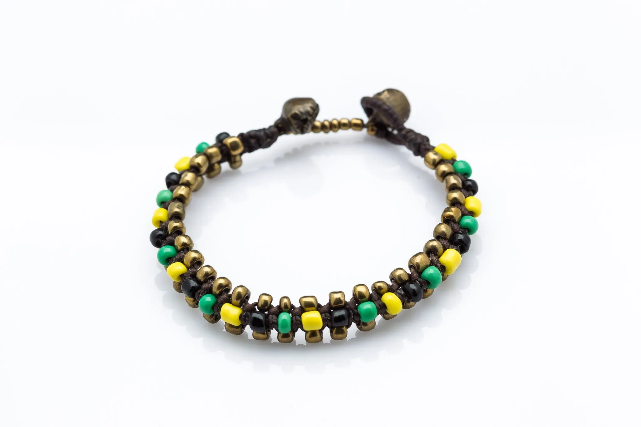 Triple Brass Beads Bracelet with Multi Color Beads