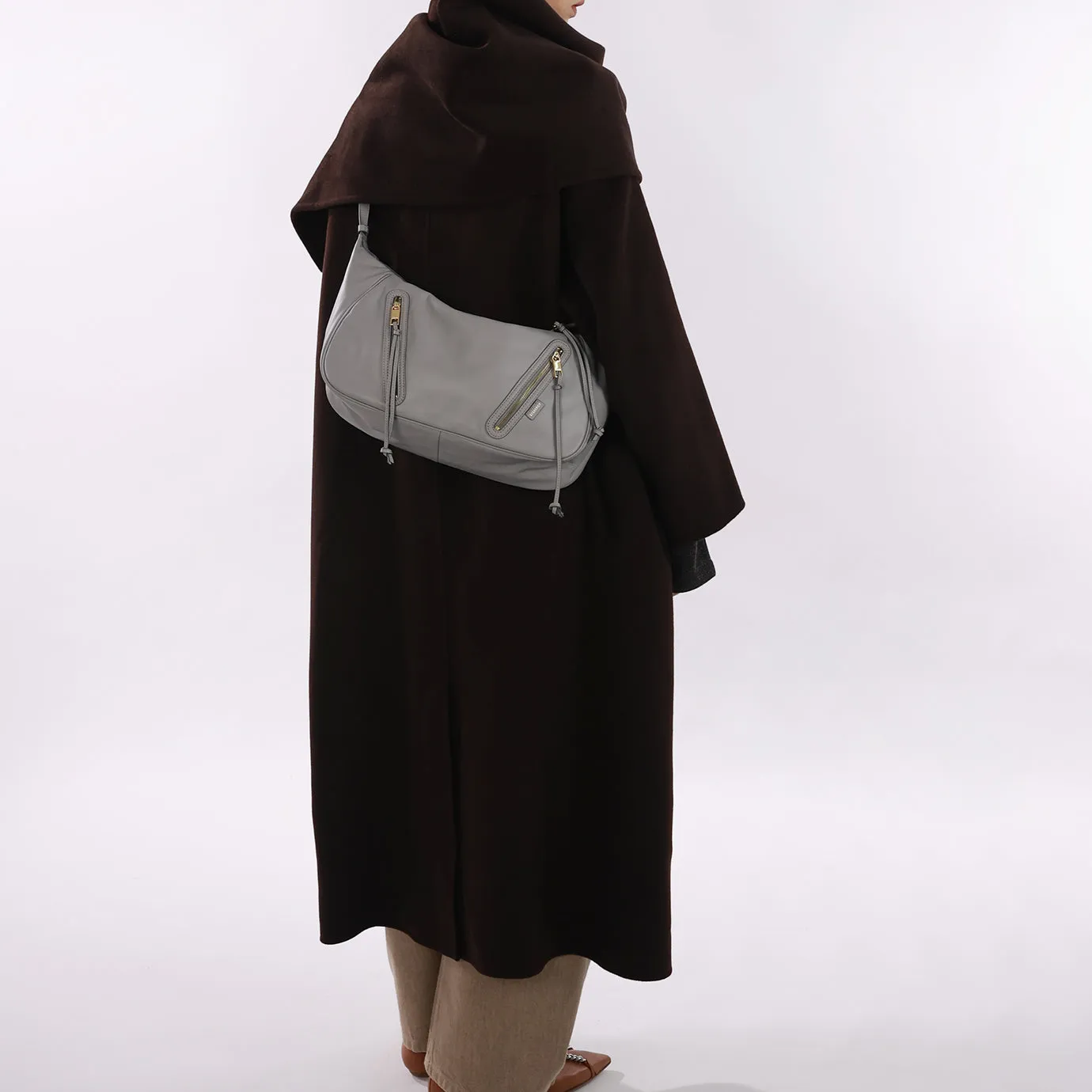 Ursula V11 En 2 Styles Grand Sac Drapé Hobo Ou Bandoulière - Gris Clair