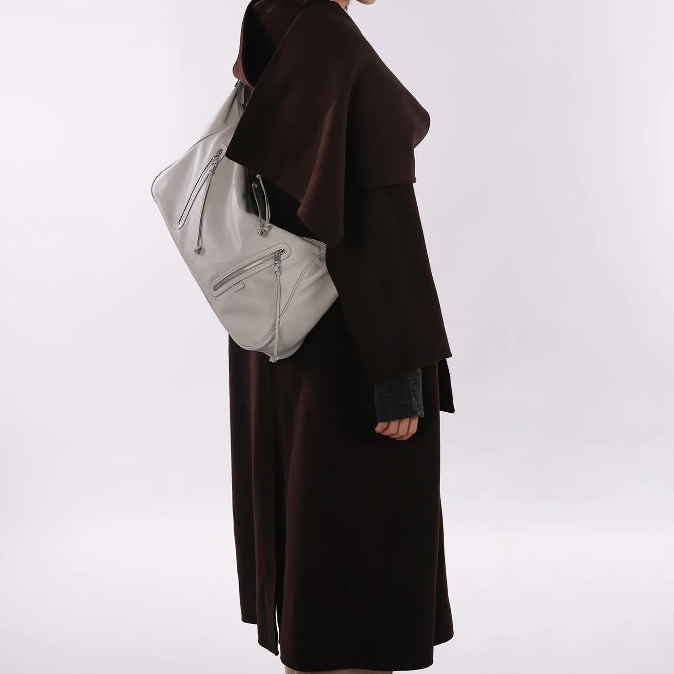 Ursula V11 En 2 Styles Grand Sac Drapé Hobo Ou Bandoulière - Gris Clair