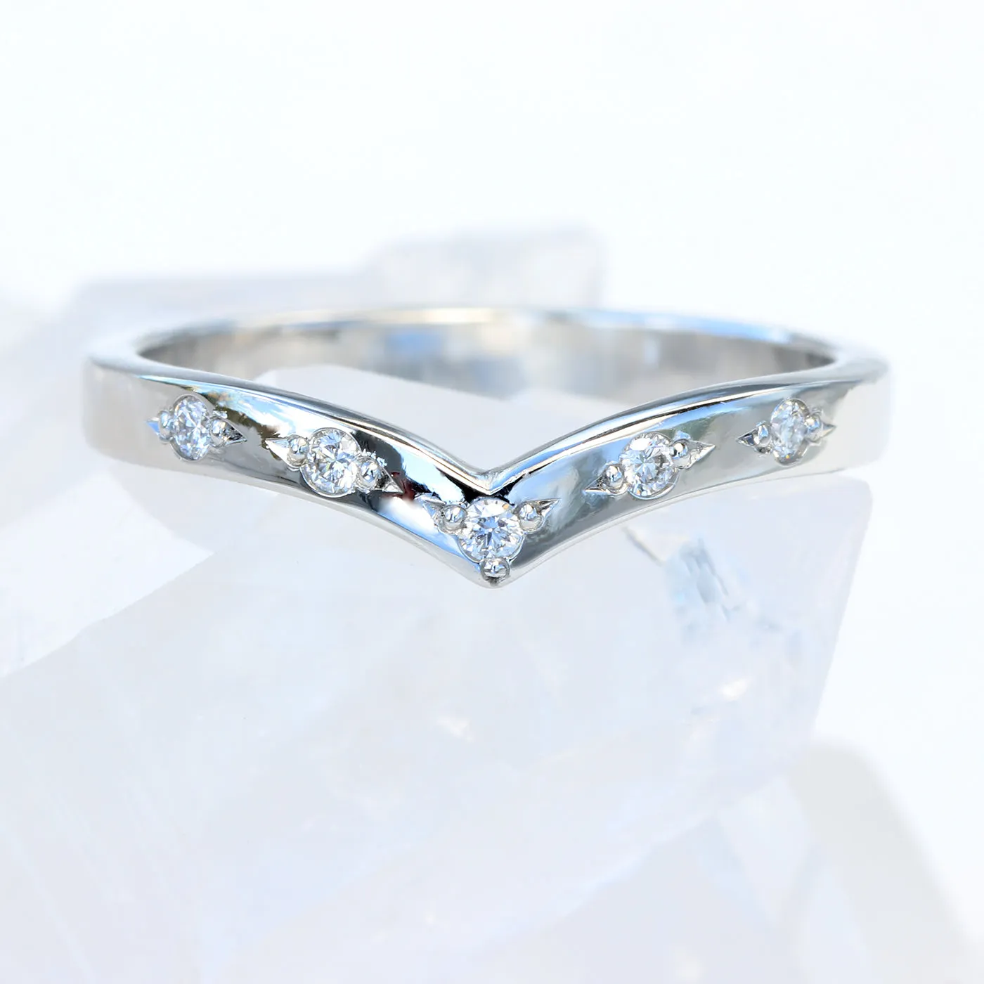 White Gold Bead Set Diamond Wishbone Wedding Ring