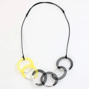 Yellow and Black Mesh Statement Necklace Silver